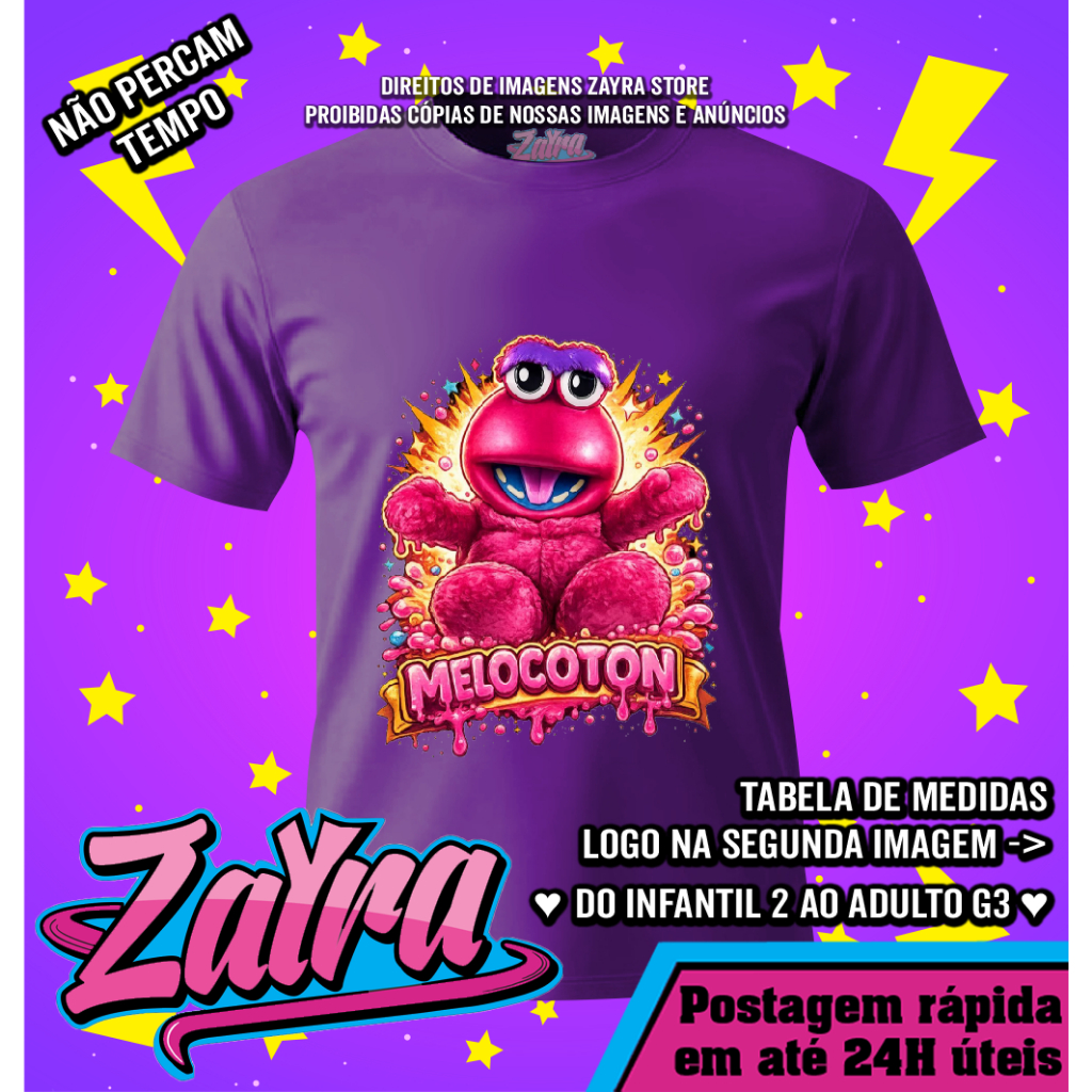Camiseta Personalizada Melocoton (do Infantil 2 ao Adulto G3) 100% Algodão