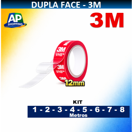 Fita Dupla Face Extra Forte 12mm da 3M Pronta Entrega Kit 1, 2, 3, 4, 5, 6 ,7 e 8 metros