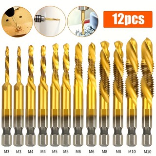 Kit 6/12 Brocas 3 em 1 Lorben Faz Rosca Chanfra Perfura HSS M3/M4/M5/M6/M8/M10