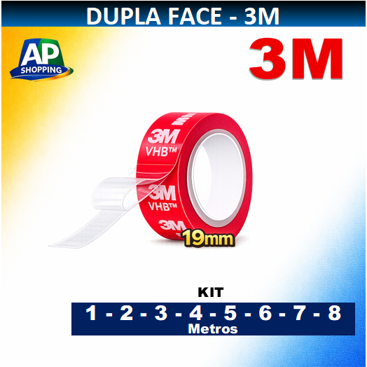 Fita Dupla Face Extra Forte 19mm da 3M Pronta Entrega Kit 1, 2, 3, 4, 5, 6 ,7 e 8 metros