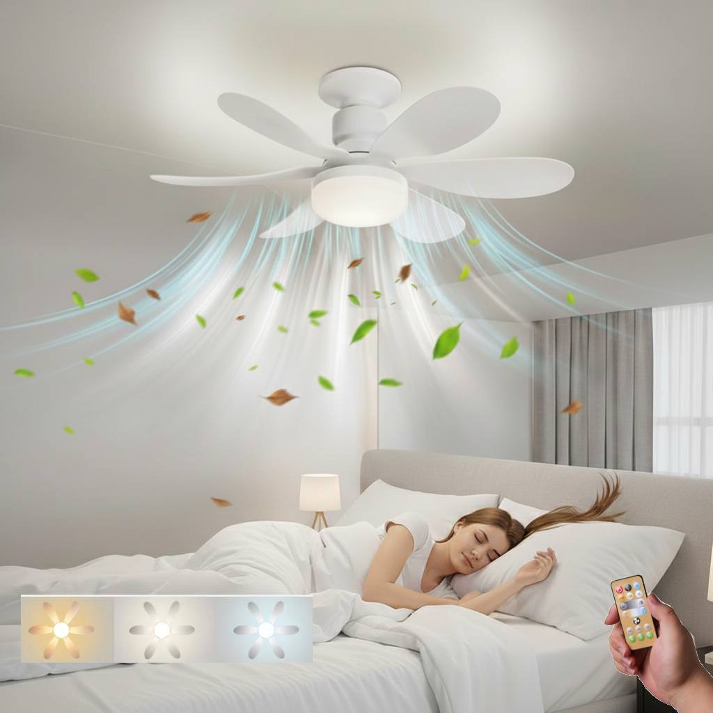 Ventilador de Teto com Luz LED, Controle Remoto, Dimmerizável, Moderno Alto Padrão Great Home  E27 Branco