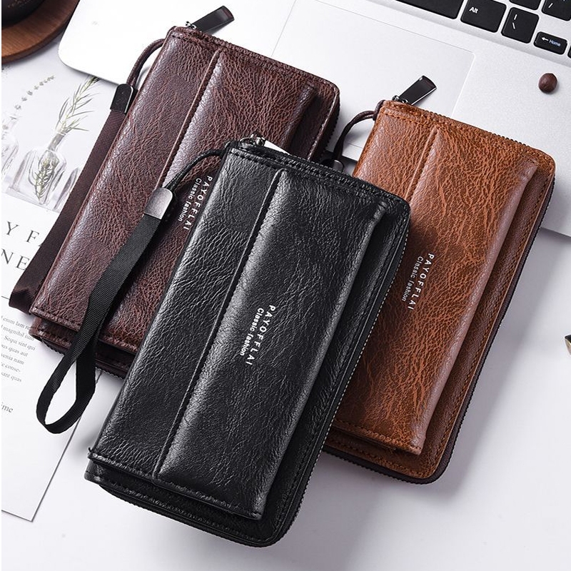 Carteira Longa Com Zíper De Camada Dupla , Bolsa Para Celular Masculina PU De Grande Capacidade em Oferta na Shopee