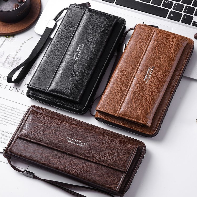 Carteira Masculina com Zíper Longo - Bolsa de Couro PU Espaçosa para Celular com Diversos Porta-Cartões em Oferta na Shopee