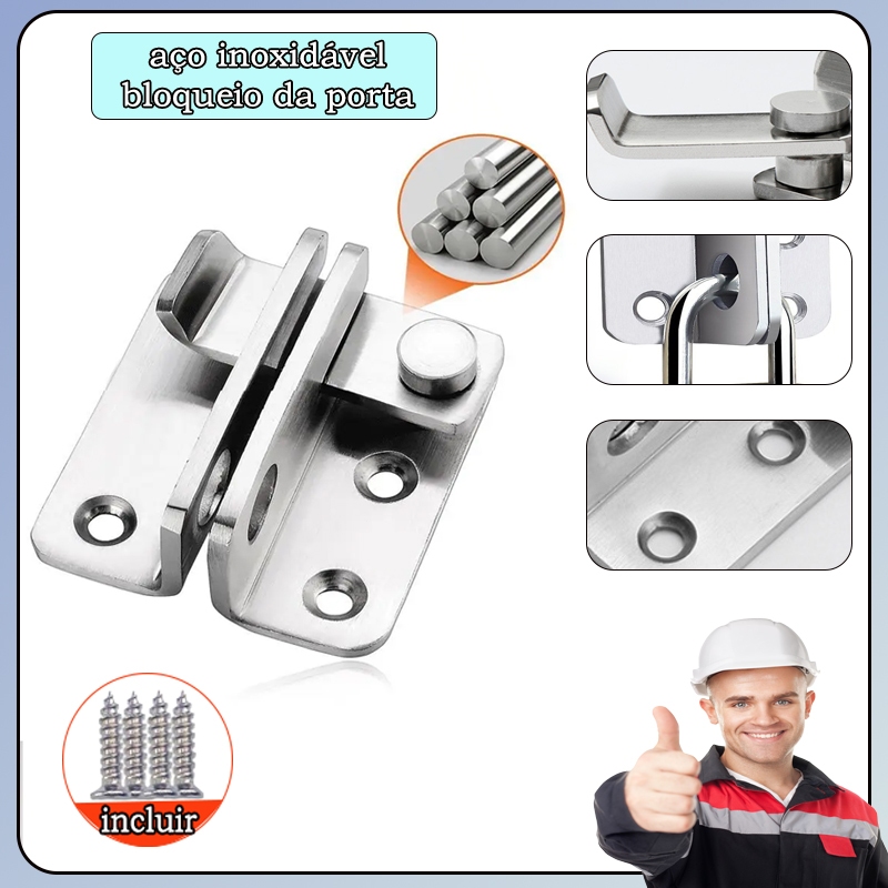 Trava Trinco Bloqueio Fecho Em Aço P/ Portas Com Furação P/ Cadeado em Oferta na Shopee