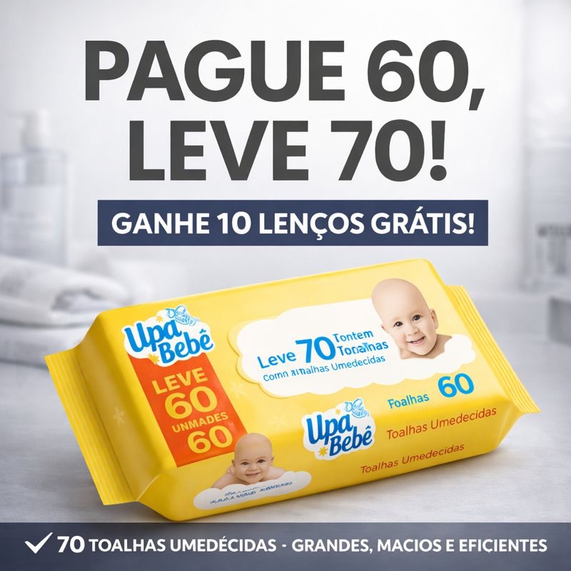 Kit Lenços Umedecidos Upa Bebê | Sem Álcool | Toalha Umedecida | Pacotes com 70 Toalhas | Kit Econômico | Recém Nascido