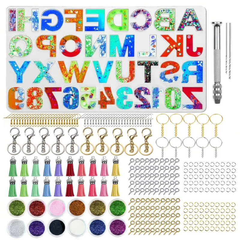 308 peças Kit De Silicone Epóxi Resina Alfabeto Letras Número DIY Chaveiro/Earring Pendant Moldes Reversa