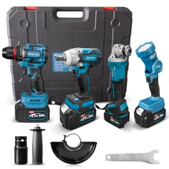 Conjunto de 4 peças furadeira elétrica sem escova 21v + chave + rebarbadora + luz