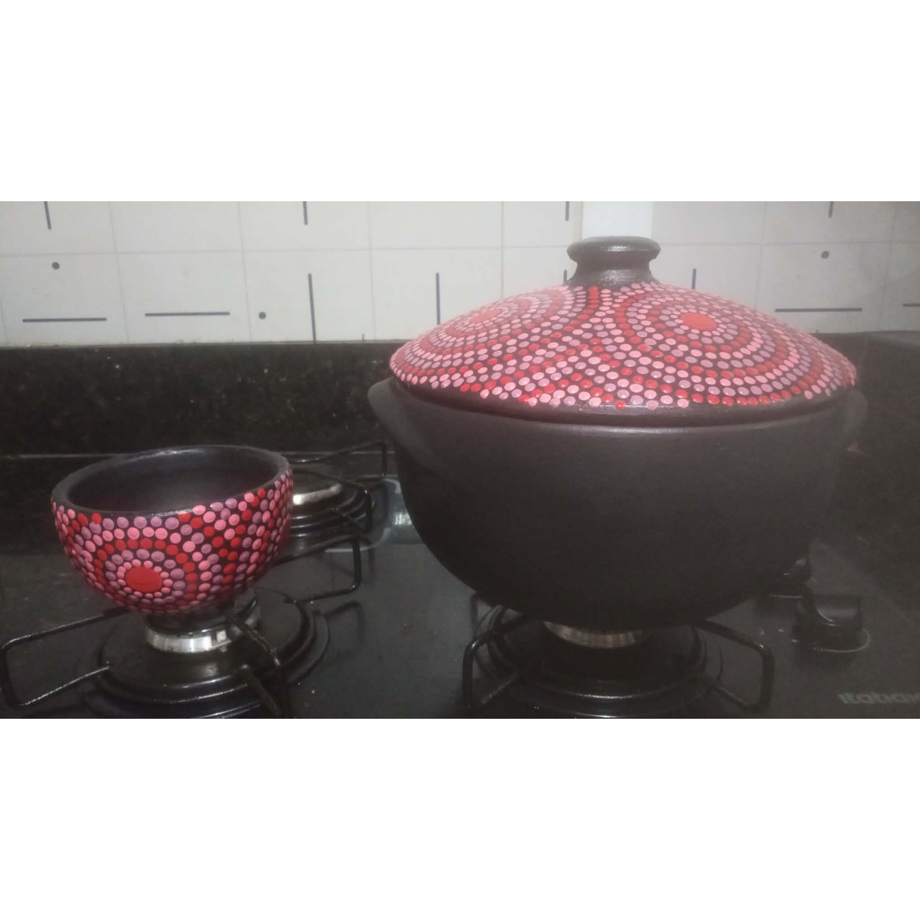 LANÇAMENTO - Panela de Barro Com Pintura Artsenal 3500ml + Cumbuca 500ml