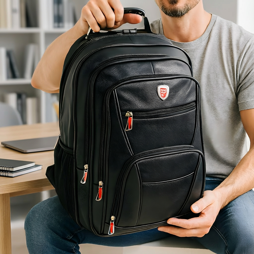 MOCHILA ESCOLAR COURO GRANDE PORTA NOTEBOOK, SAIDA USB, TRAVA ANTI FURTO
