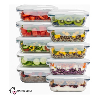Conjunto de 10 Potes de Vidros 640ml Hermeticos para Marmitas Fitness com 4 Travas Forno microondas Airfryer Manubelita em Oferta na Shopee