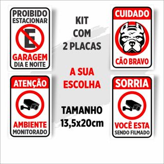 Kit 2 Placas 13,5X20 de Alerta (Proibido Estacionar, Cão Bravo, Câmeras...) em Oferta na Shopee