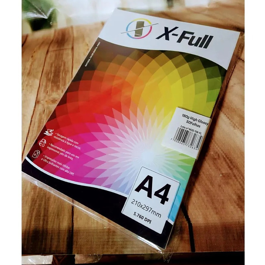 PAPEL FOTO X-FULL HIGH GLOSSY 180G A4 PACOTE C/ 50FLS P/ JATO TINTA