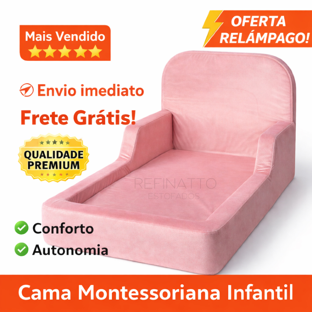 Cama Montessoriana tamanho INFANTIL - Modelo SONHOS - Tecido VELUDO
