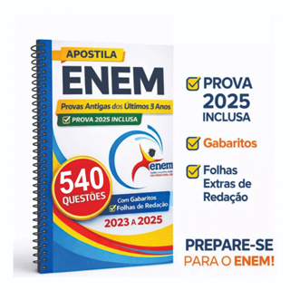 Apostila Enem Provas Antigas Anteriores 3 Anos Provas 2023 a 2025 com Gabaritos e Folhas de Redação em Oferta na Shopee