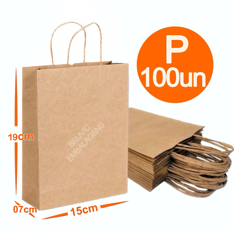 Sacola De Papel Kraft Natural P 15x19x07cm 100 Unidades em Oferta na Shopee