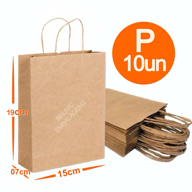 Sacola De Papel Kraft Natural P 15x19x07cm 10 Unidades em Oferta na Shopee