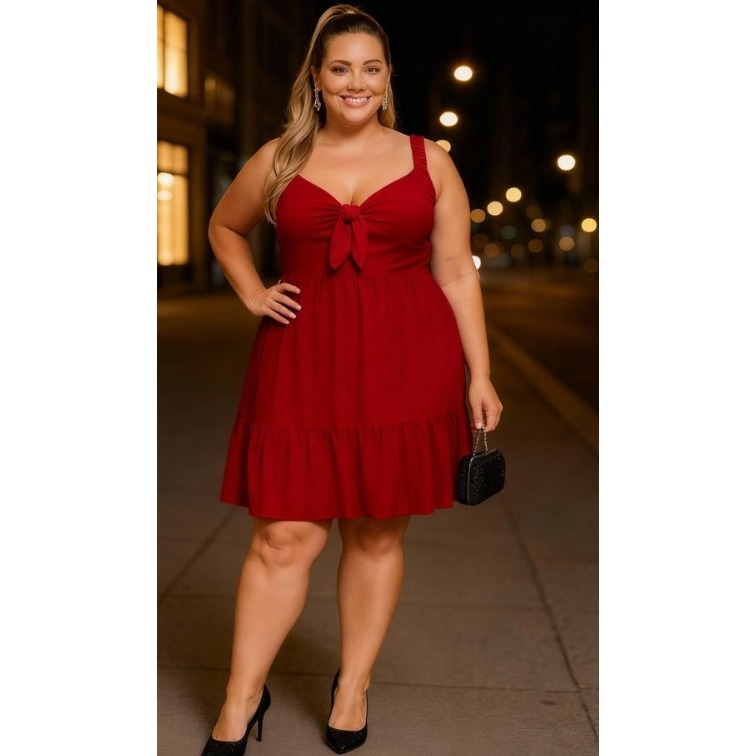 Vestido Feminino Plus Size Com Forro  Tecido Duna Vibrantes Vermelho Laranja Preto Terracota | Tam. 46 ao 56 em Oferta na Shopee