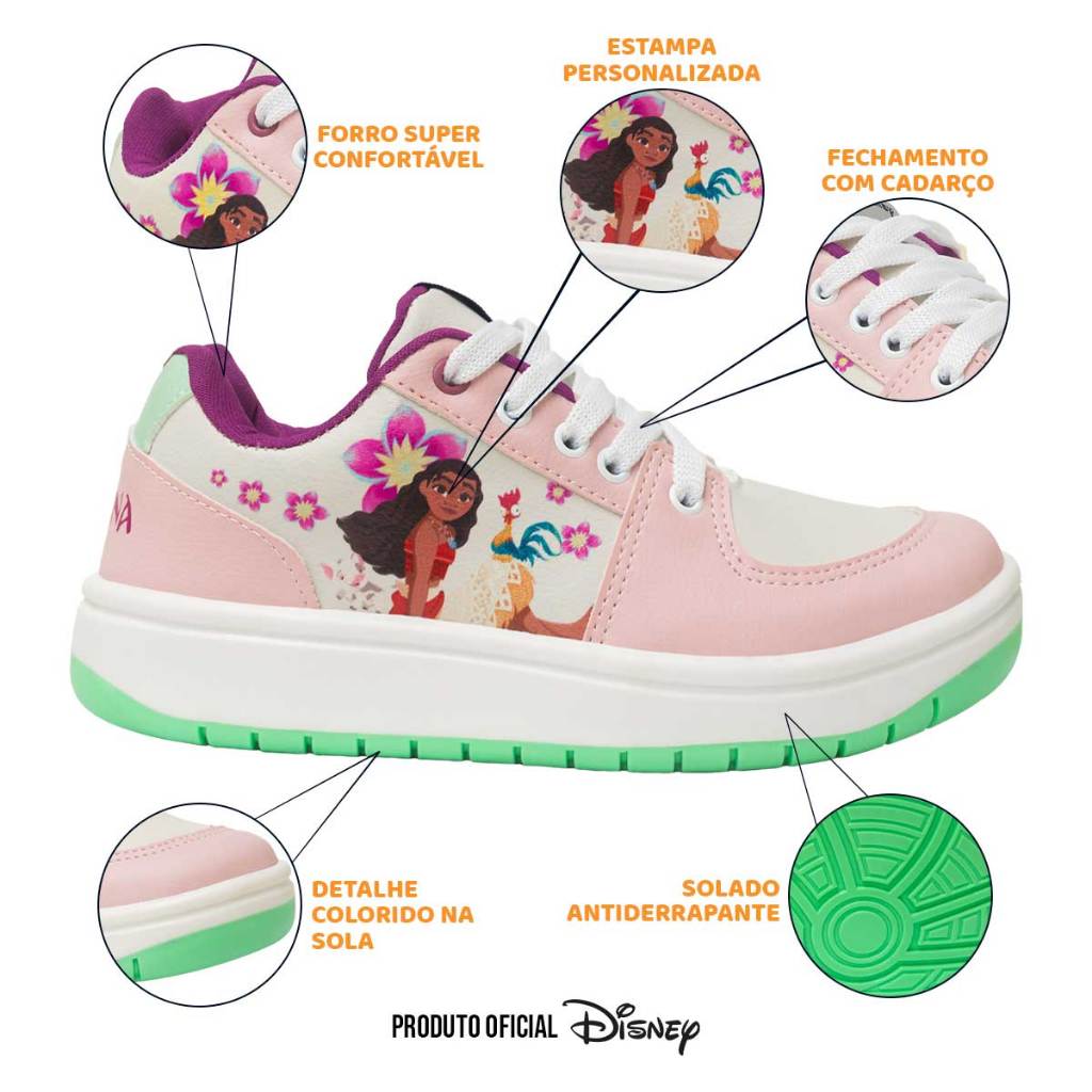 Tênis Infantil Menina Moana Disney Original Fashion Casual Confortável 11.155J · foto 2
