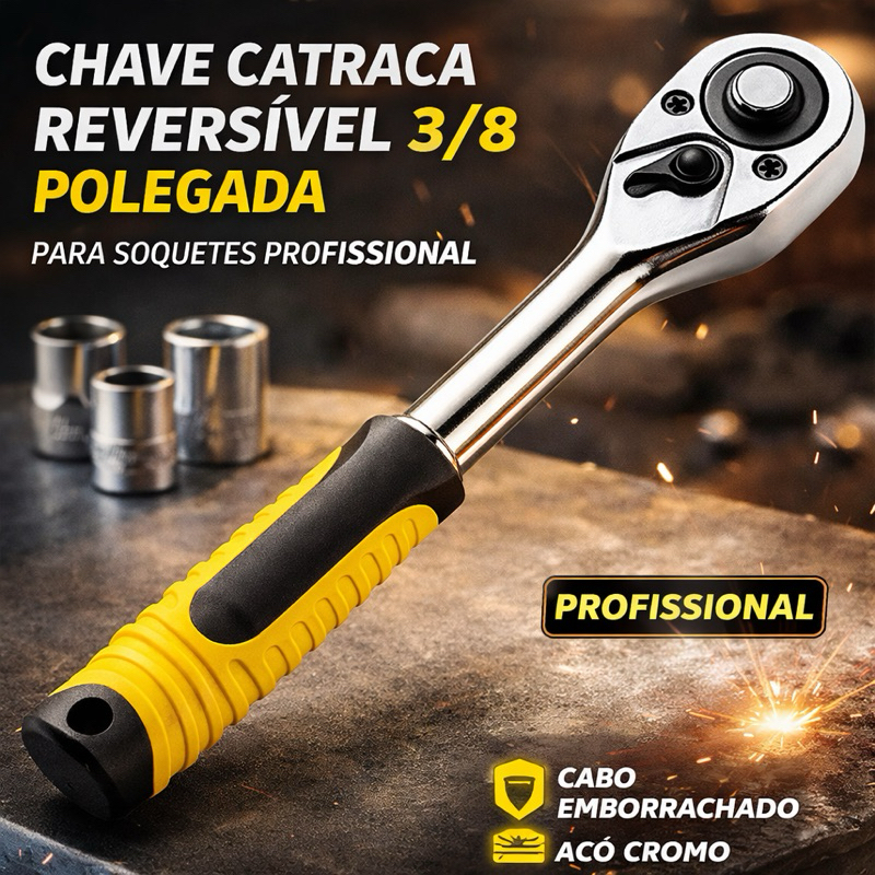 Chave Catraca 3/8 Polegada Reversível Profissional Para Soquetes Com Cabo Emborrachado