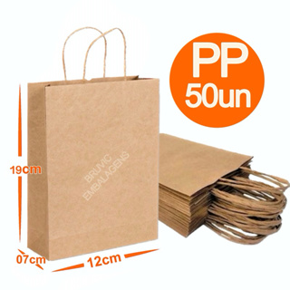 Sacola De Papel Kraft PP 12x18x7cm Com 50 Unidades em Oferta na Shopee