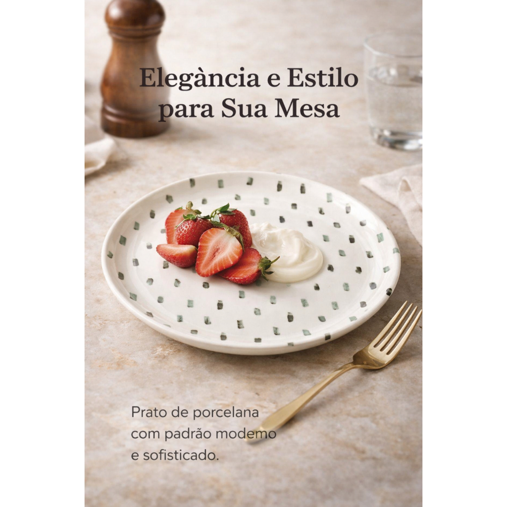 Prato de Sobremesa Oxford Flat Samambaia 20cm Cerâmica para Jantar e Mesa Decorada Elegante