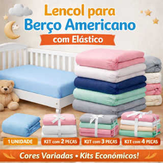 Lençol Berço Americano Bebê com Elástico | 1, 2, 3 ou 4 Unidades em Oferta na Shopee