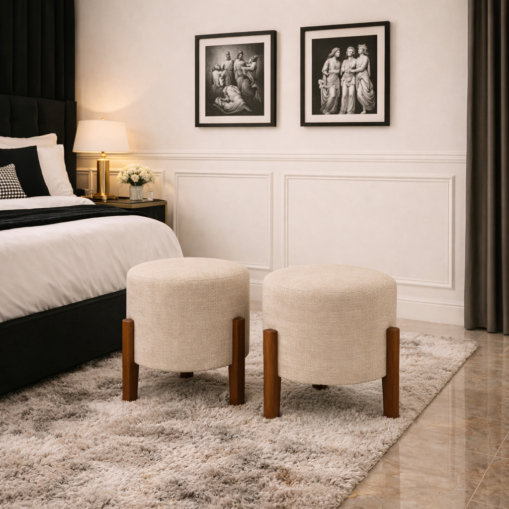 Puffs de Linho Apollo Moderno Resistente Decoração Escritório Sala de Estar Confortável Luxuoso Branco Cinza Bege