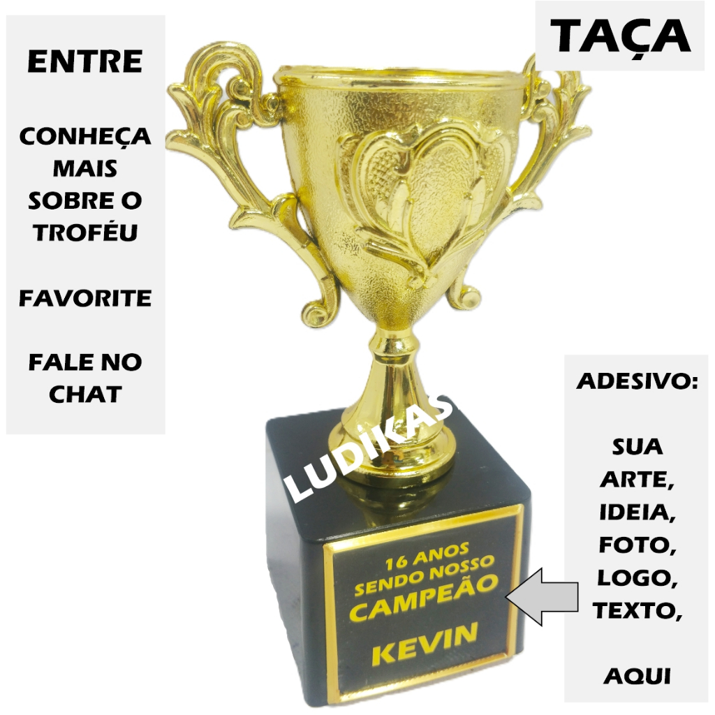 1 a 5 Troféu Taça Ouro 15cm BL1 {Personalizo} Kit Desconto Game Poker Futebol Família Truco Sinuca