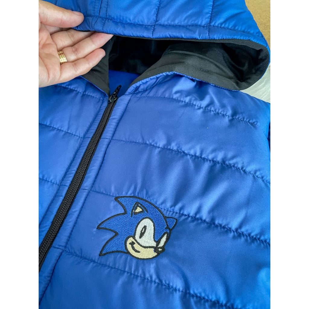 Jaqueta Sonic Infantil Puffer Forro de Fibra Outono - Inverno Menino Sonic - Blusa de frio menino