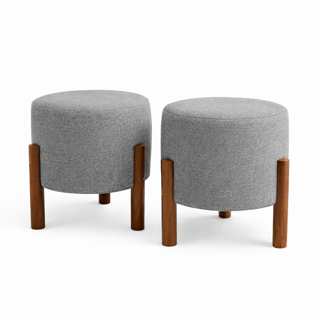 Puffs de Linho Apollo Decorativo Moderno Luxuoso Confortável Resistente Sala de Estar Copa Quarto Escritório Cinza