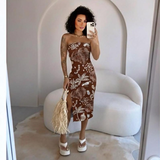 Vestido Feminino  Midi Estampado Floral Elegante Tubinho Tomara Que Caia Verão em Oferta na Shopee