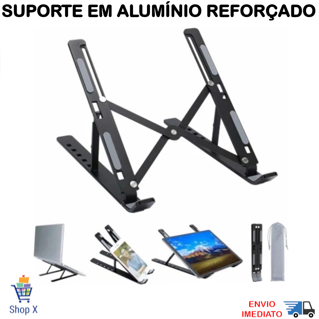 Suporte Notebook em Alumínio Tablet Base Regulável Premium Home Office ABS Cores 10 a 17 polegadas