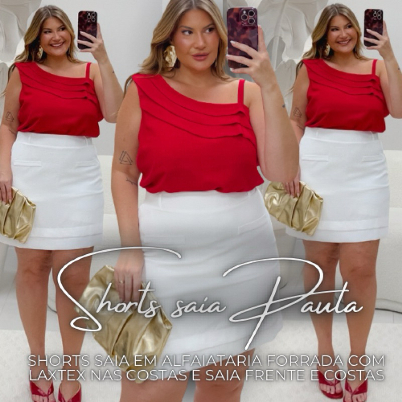 shorts saia paula alfaiataria de luxo moda feminina pronta entrega envio rapido em Oferta na Shopee
