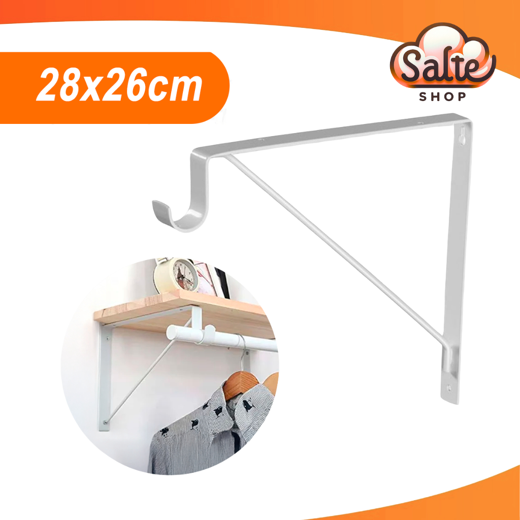 Mão Francesa Cantoneira C/ Gancho De Varão - Branco - 26X28X2cm Cortinas e Suportes Prateleiras