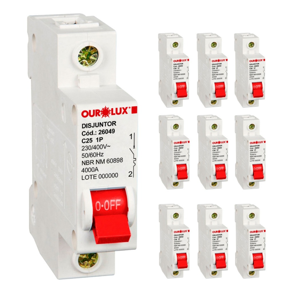 10 Disjuntores Ourolux Termomagnético Padrão DIN Proteção Elétrica Residencial e Comercial | Alta Segurança e Qualidade