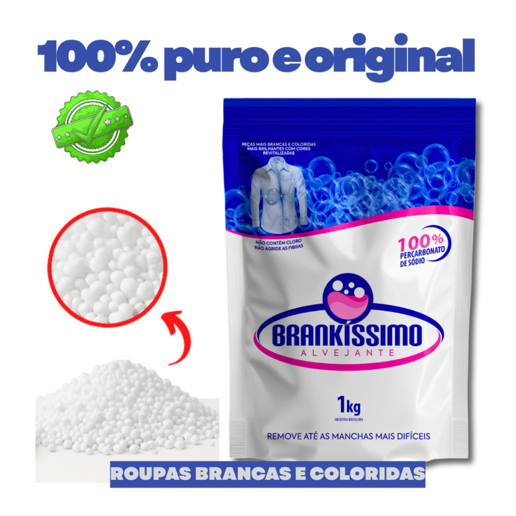 Percarbonato de sodio 100% puro original granulado tira manchas roupas brancas e coloridas e limpeza em geral até 2kg