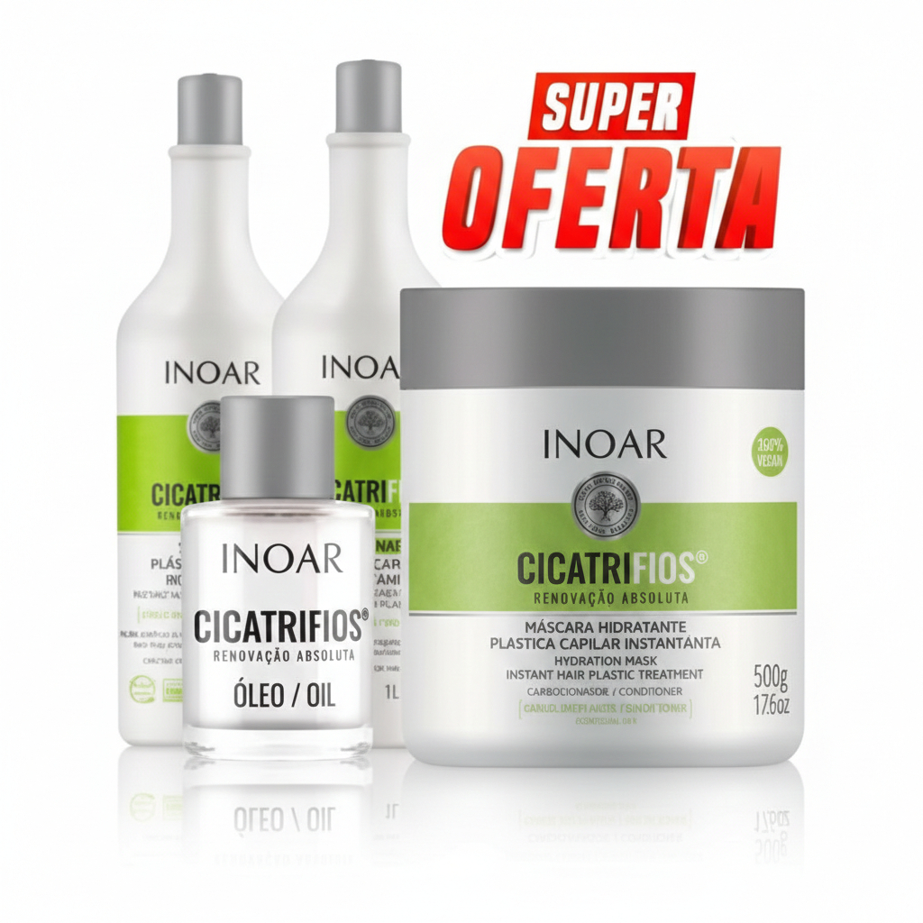 KIT CICATRIFIOS INOAR SHAMPOO1L+CONDICIONADOR 1L+MÁSCARA 500G+ÓLEO CICATRIFIOS 7ML em Oferta na Shopee