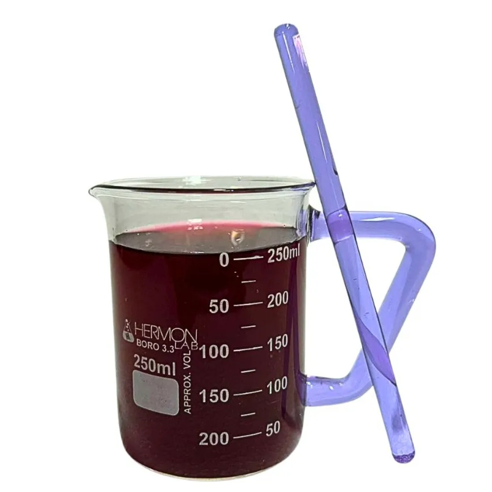 Kit Copo Becker Vidro 250 Ml + Bastão Agitador Roxo
