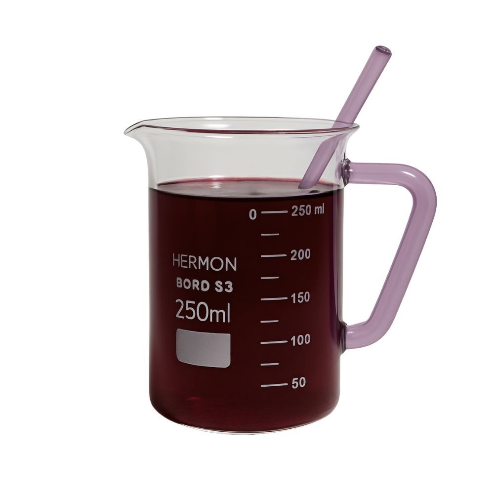 Kit Copo Becker Vidro 250 Ml + Bastão Agitador Rosa