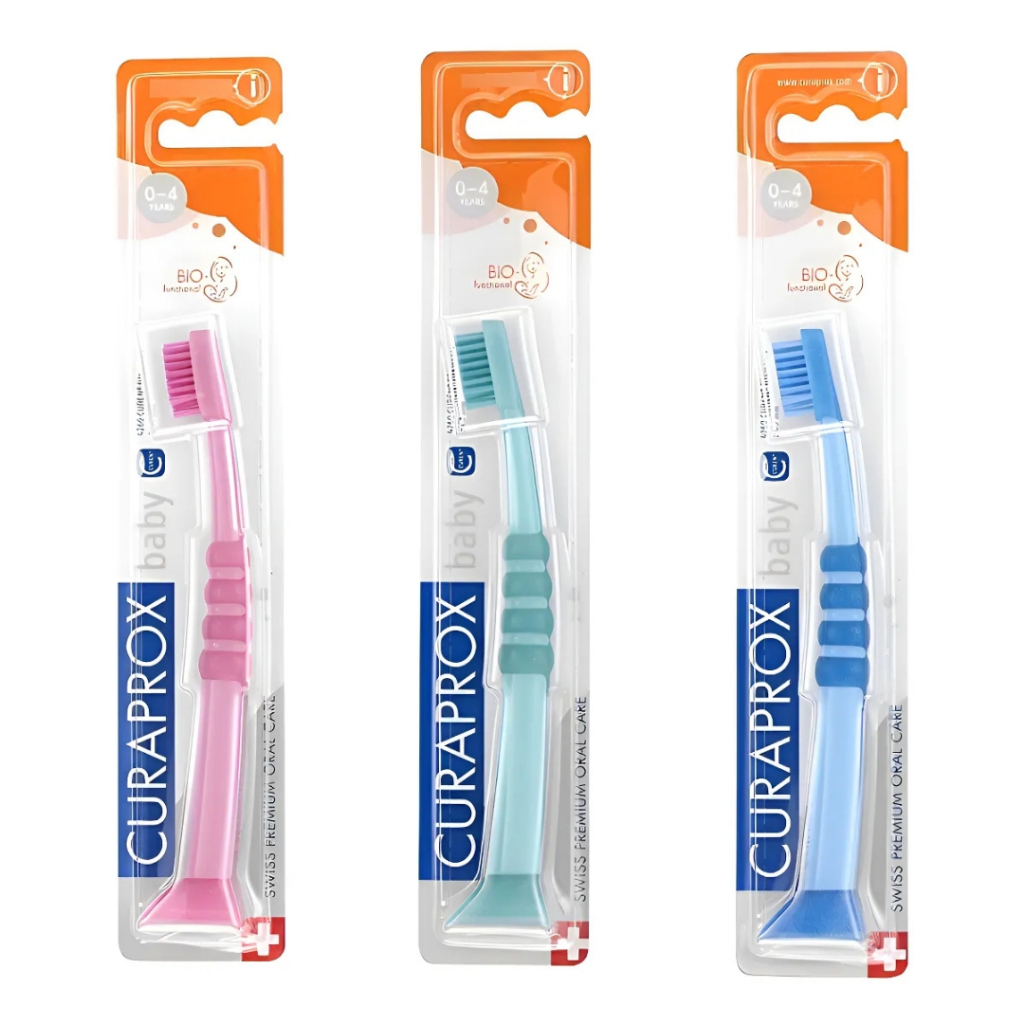 Escova de dente infantil Curaprox Baby 0 a 4 anos ultra macia com ventosa em Oferta na Shopee