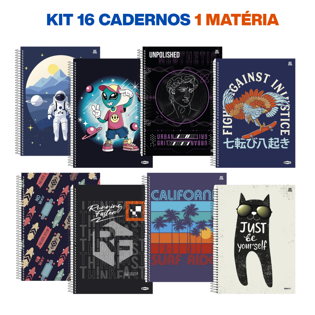 KIT 16 CADERNOS MASCULINO 1 Matéria 80 Folhas SD Espiral Universitário Capa Dura em Oferta na Shopee