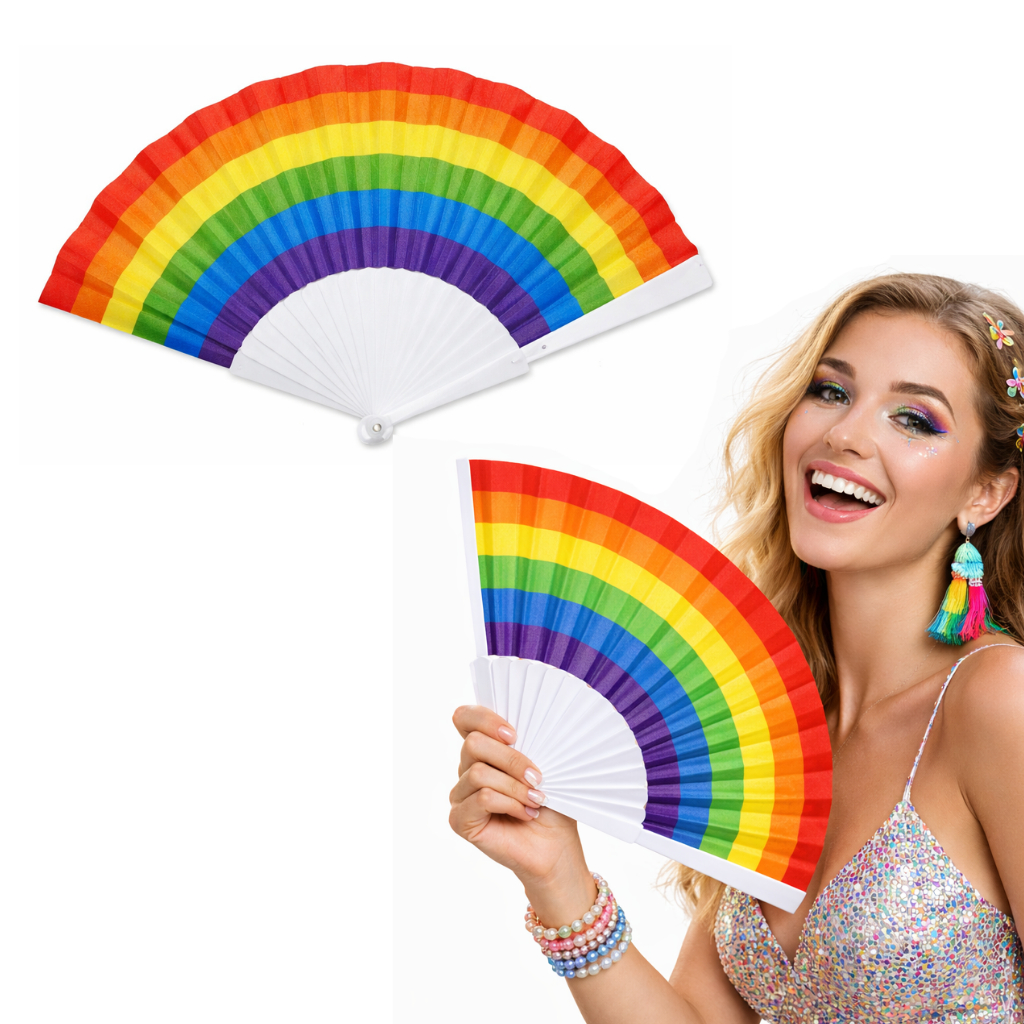 Leque de Mão Arco-Íris Cores LGBTQIA+ Carnaval Festa Decoração Leque Oriental 23cm
