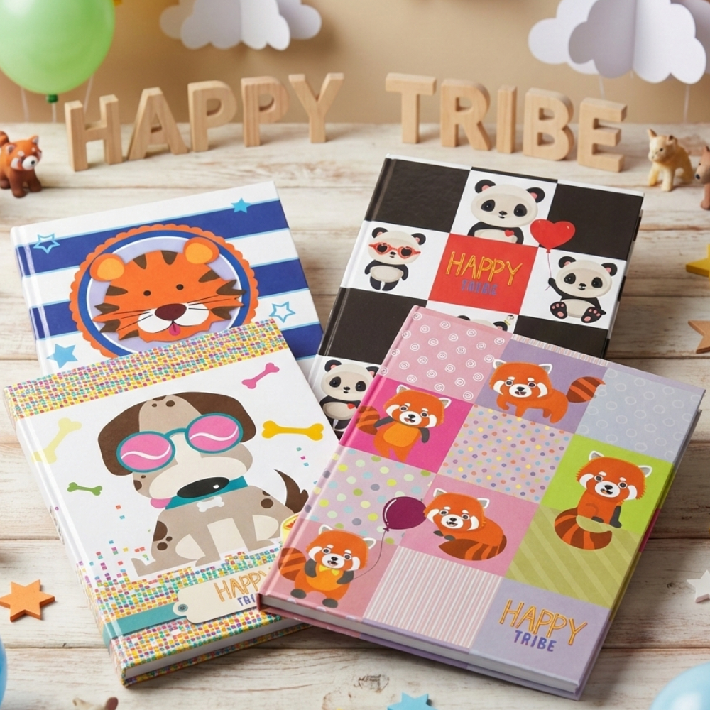 Kit 3 Cadernos Escolar Brochurão Costurado Pautado Capa Dura Grande Happy Tribe 96 Folhas Máxima