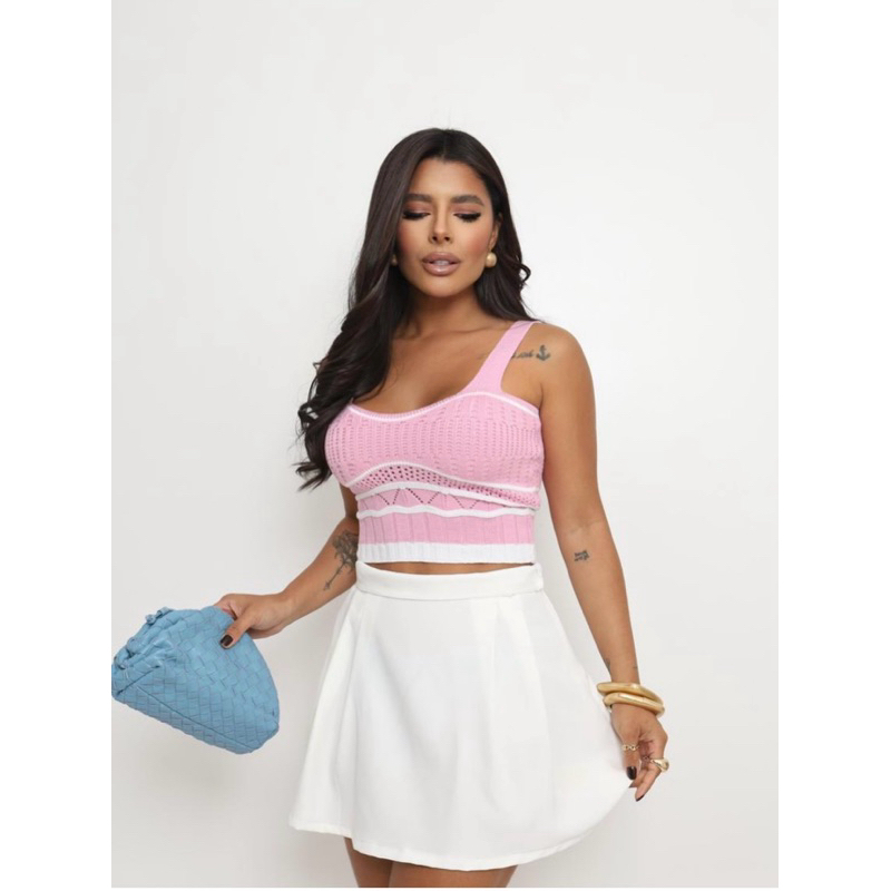 Croppeds Feminino Alcinha Estiloso Modal Confortável Roupas Femininas Tendência Verão Carnaval