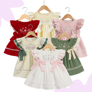 Vestido Feminino Infantil Com Amarração Lateral Vestido Kids com Babadinhos em Mangas Bordado Floral em Oferta na Shopee