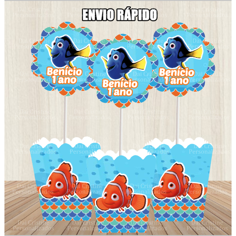 kit de Centro de Mesa Personalizado Caixa Cachepot Procurando o Nemo  Cachepô Enfeite Arranjo
