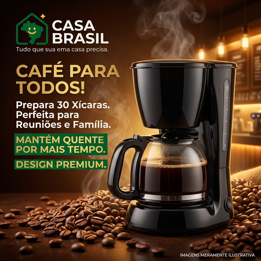Cafeteira Elétrica 30 Xícaras Filtro Permanente Máquina De Café Jarra Vidro Resistente Lavável