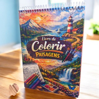 livro de colorir paisagens 50 DESENHOS capa dura holográfica em Oferta na Shopee