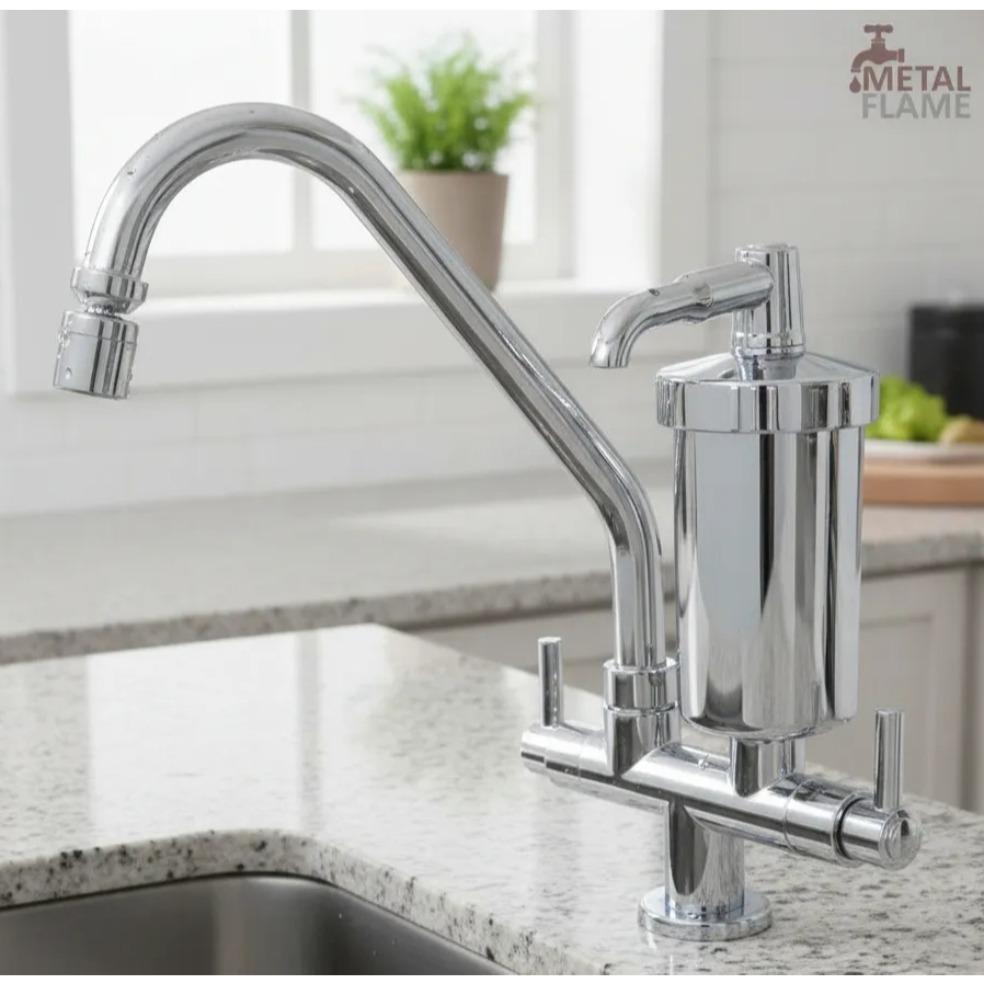 Torneira Cozinha com Filtro Bancada Luxo Tubo Inox com Arejador Articulado