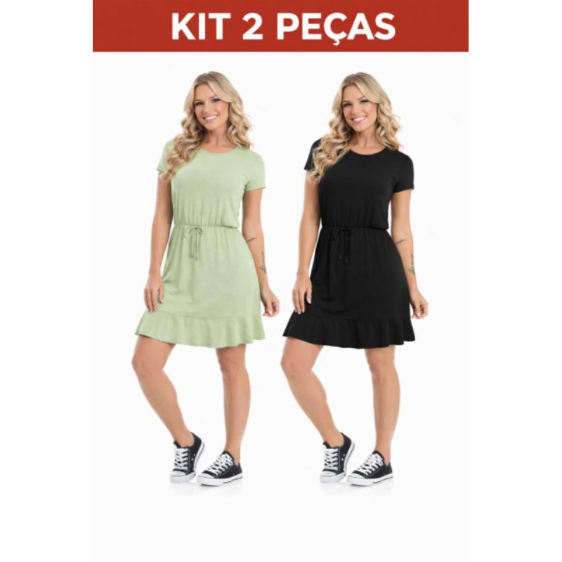 Kit 2 Vestidos Feminino Soltinho Curto Liso Viscolycra Premium em Oferta na Shopee